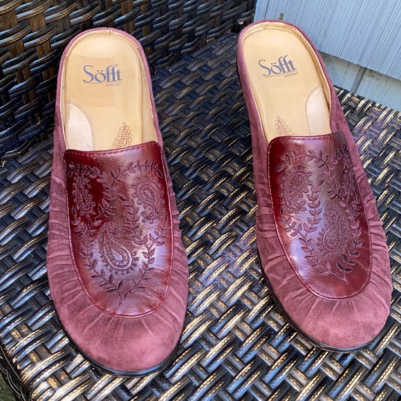 Sofft Camille Aubergine Red Suede Mules - Picture 3 of 11